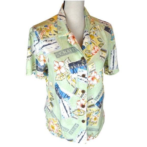 Vintage Island Traders Short Sleeve Button Down Tropical Rayon Shirt, Small - Picture 7 of 7